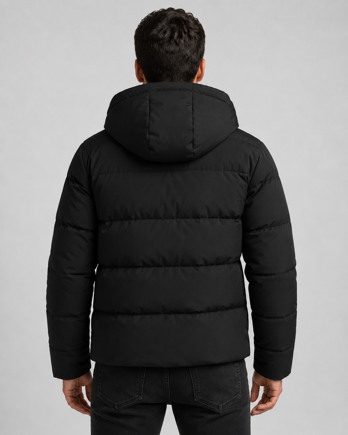 Men's hooded winter puffer jacket with zip pockets