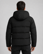 Men's hooded winter puffer jacket with zip pockets