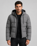 Men's hooded winter puffer jacket with zip pockets