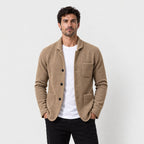 Men's knit blazer cardigan in Beige | Morpeth – front view