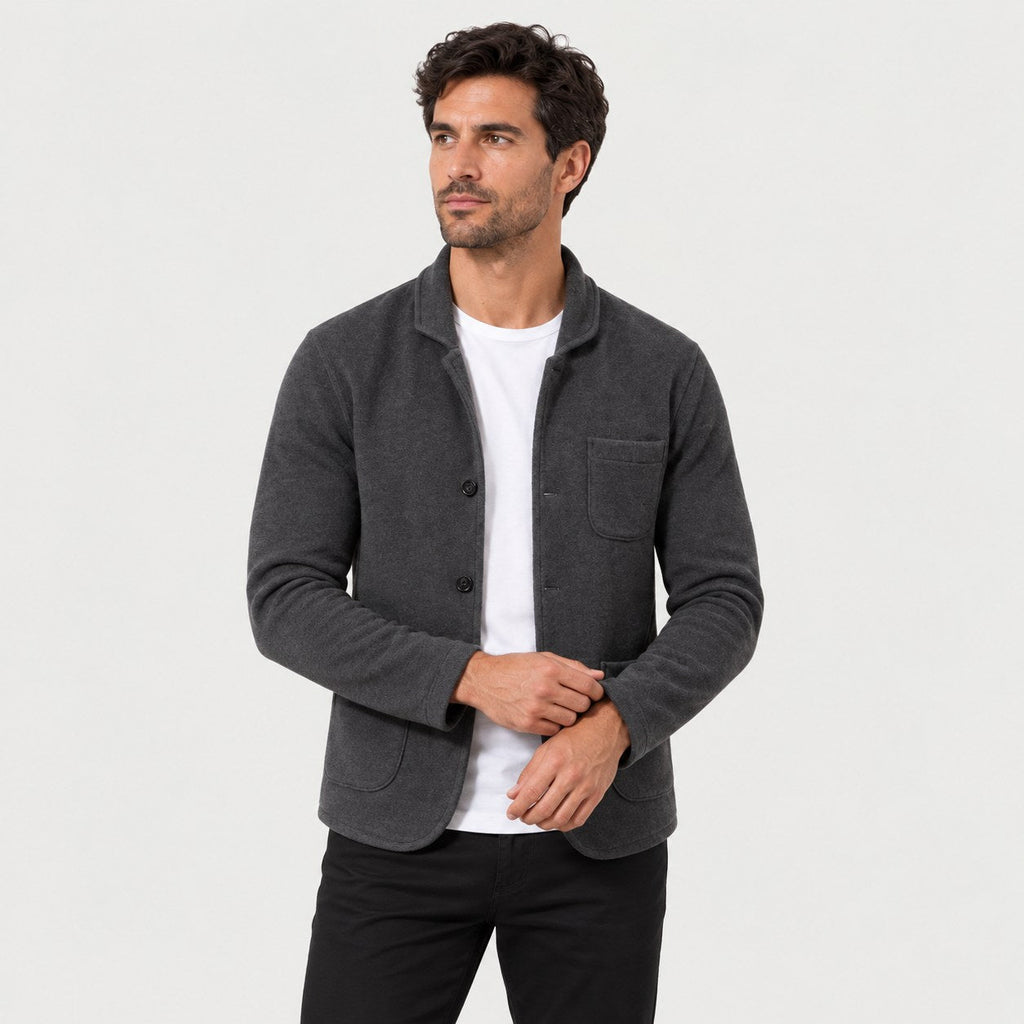 Men's knit blazer cardigan in Black | Morpeth – front view