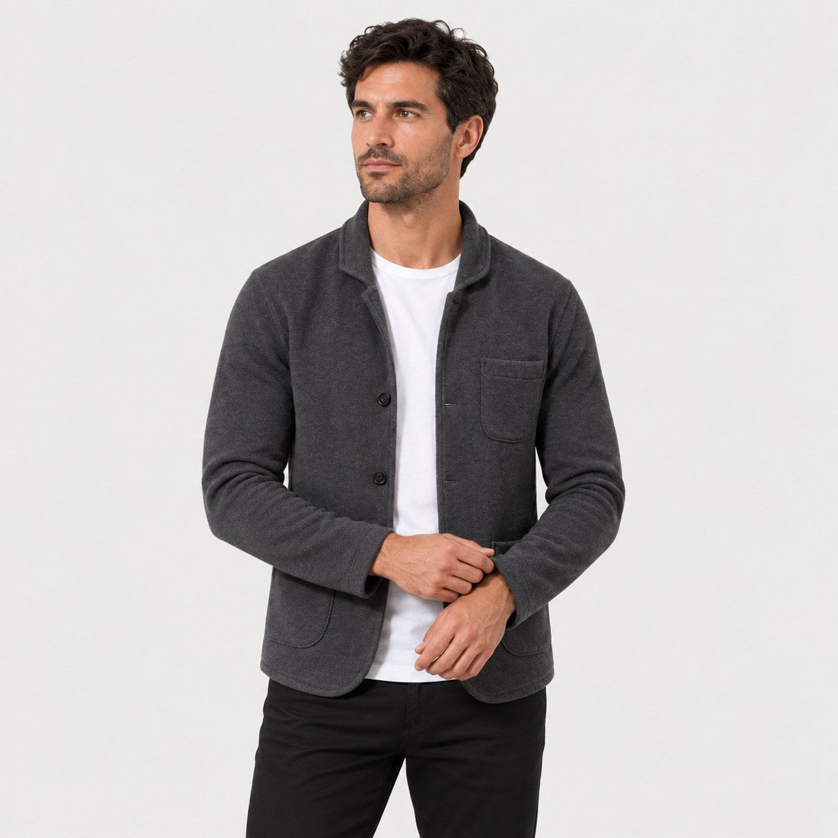 Men's knit blazer cardigan in Black | Morpeth – front view