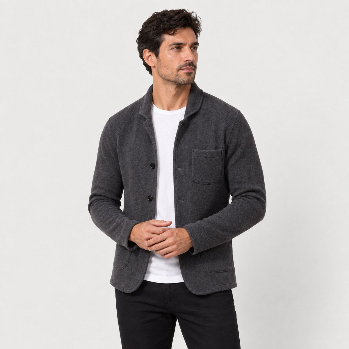 Men's knit blazer cardigan in Black | Morpeth – side view