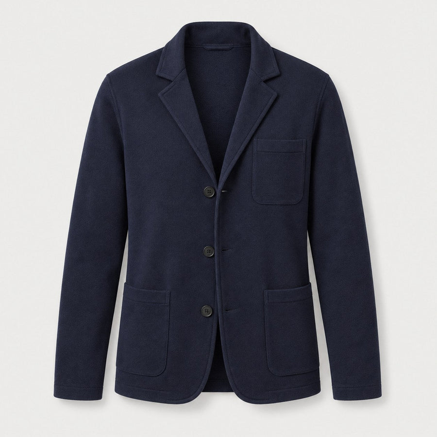 Men's knit blazer cardigan in Navy | Morpeth – front view