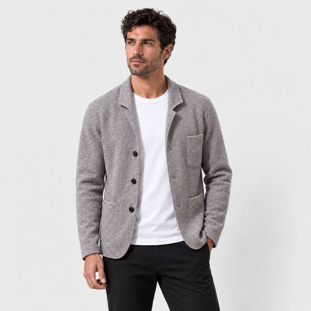 Men's knit blazer cardigan in Grey | Morpeth – front view