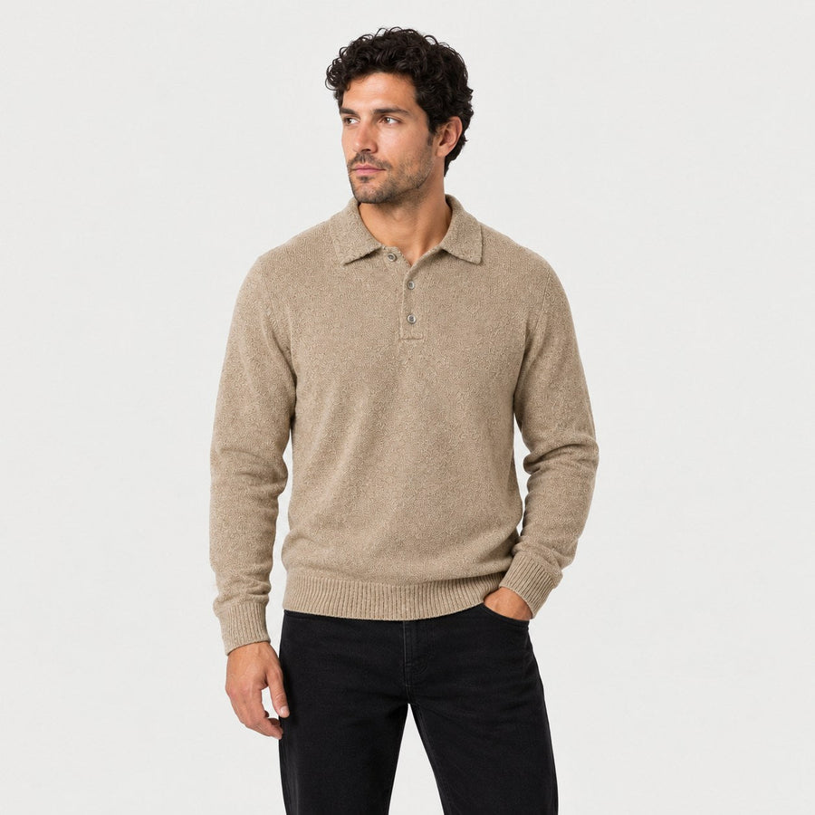 Men's knitted polo jumper in Beige | Brecon – side view