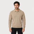 Men's knitted polo jumper in Beige | Brecon – front view
