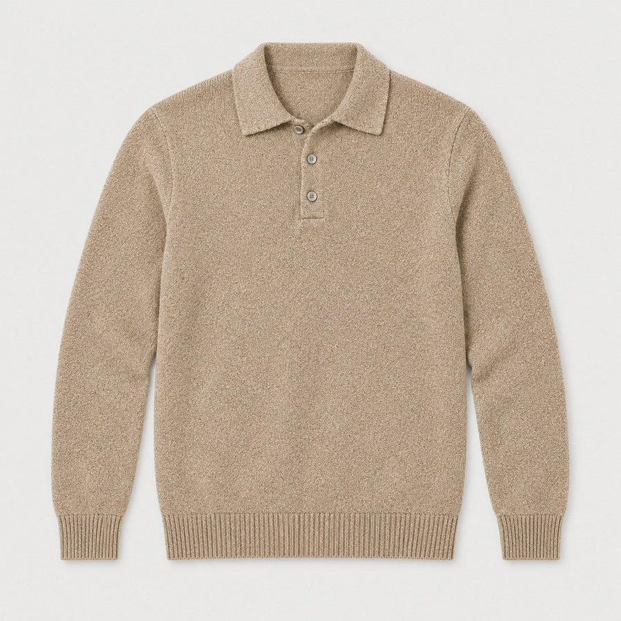 Men's knitted polo jumper in Beige | Brecon – front view
