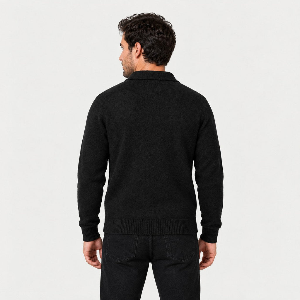 Men's knitted polo jumper in Black | Brecon – back view