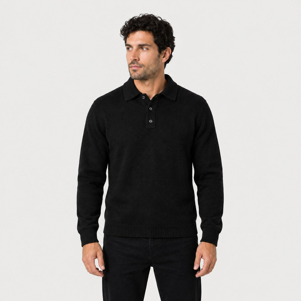Men's knitted polo jumper in Black | Brecon – front view