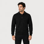 Men's knitted polo jumper in Black | Brecon – front view