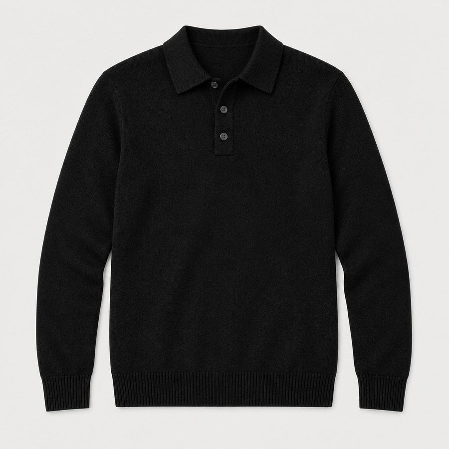 Men's knitted polo jumper in Black | Brecon – front view