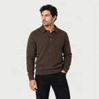 Men's knitted polo jumper in Brown | Brecon – side view