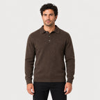 Men's knitted polo jumper in Brown | Brecon – front view
