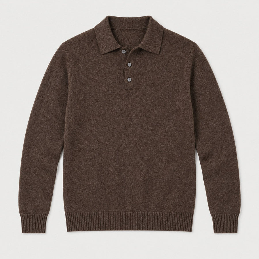 Men's knitted polo jumper in Brown | Brecon – front view