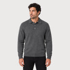 Men's knitted polo jumper in Dark Grey | Brecon – front view