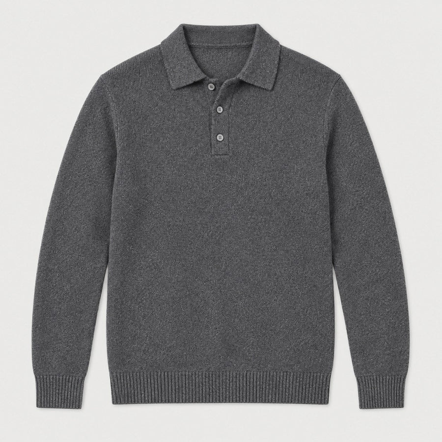 Men's knitted polo jumper in Dark Grey | Brecon – front view