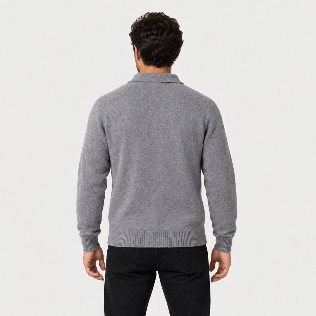 Men's knitted polo jumper in Light Grey | Brecon – back view