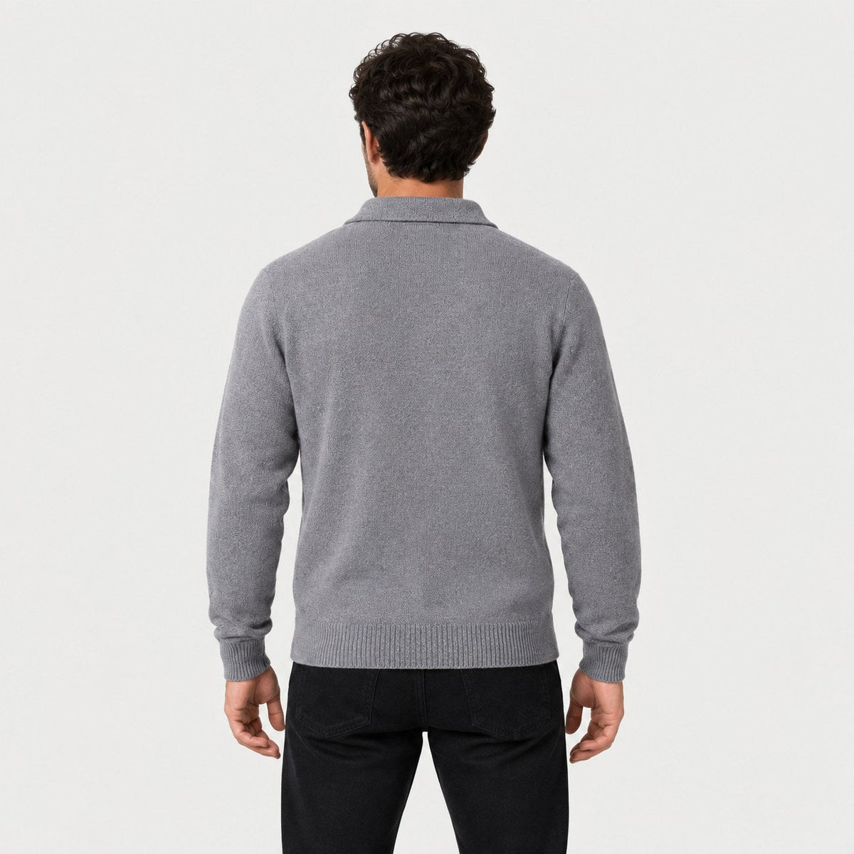 Men's knitted polo jumper in Light Grey | Brecon – back view