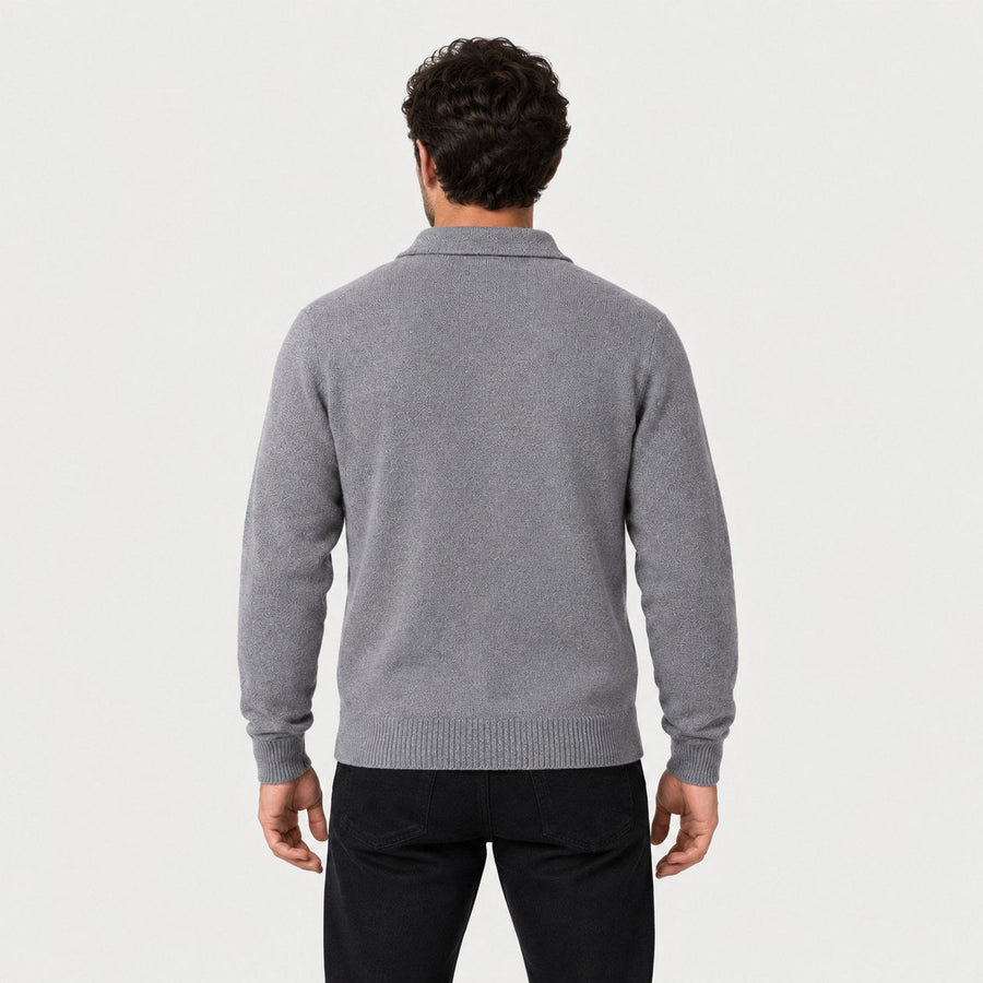 Men's knitted polo jumper in Light Grey | Brecon – back view