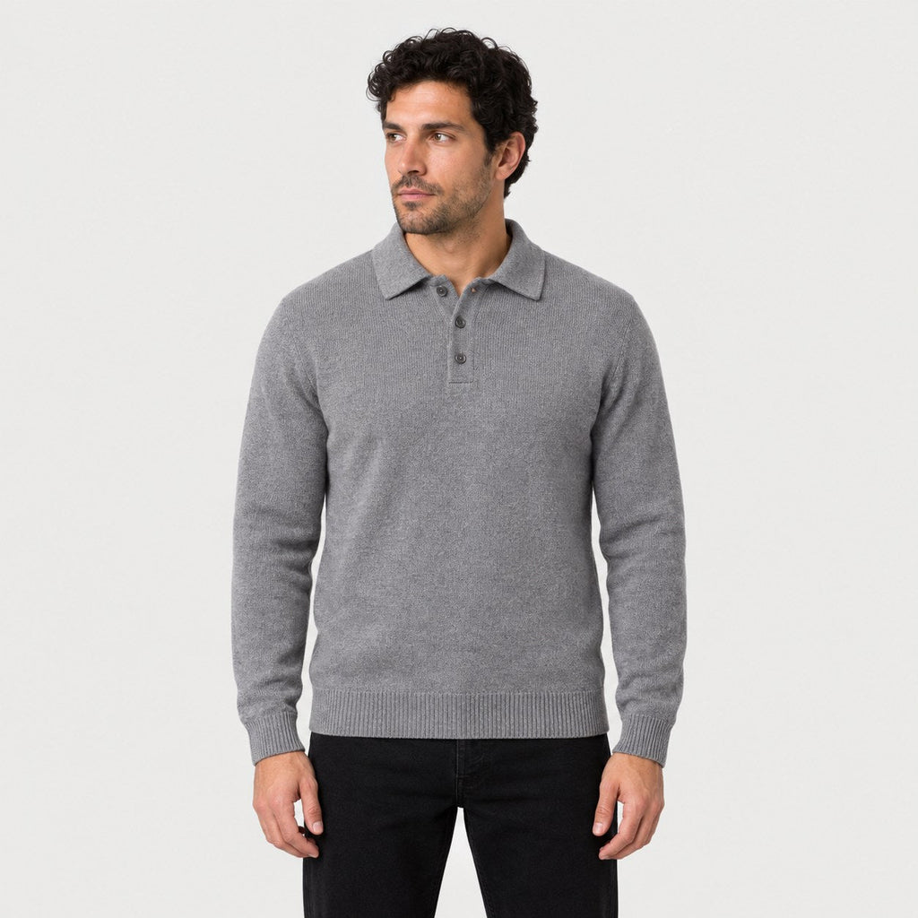 Men's knitted polo jumper in Light Grey | Brecon – front view