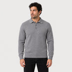 Men's knitted polo jumper in Light Grey | Brecon – front view