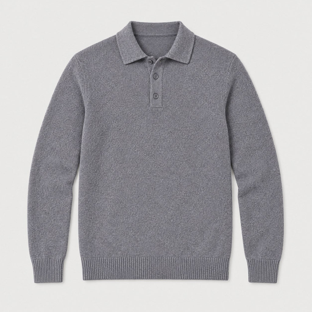 Men's knitted polo jumper in Light Grey | Brecon – front view