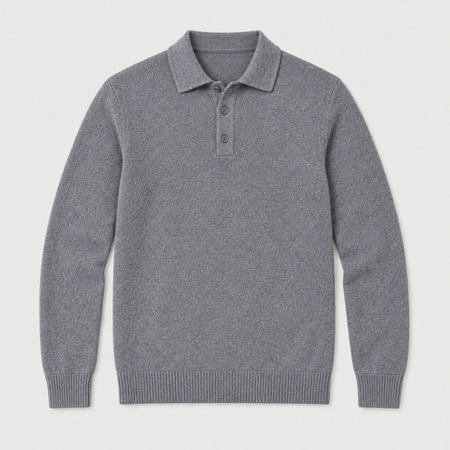 Men's knitted polo jumper in Light Grey | Brecon – front view