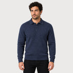 Men's knitted polo jumper in Navy | Brecon – front view