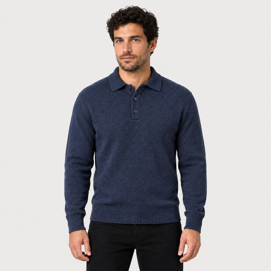 Men's knitted polo jumper in Navy | Brecon – front view