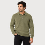 Men's knitted polo jumper in Olive Green | Brecon – side view