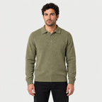 Men's knitted polo jumper in Olive Green | Brecon – front view