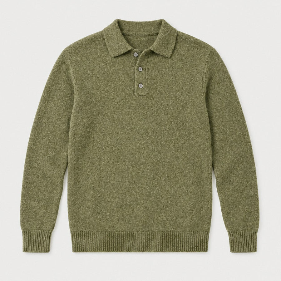 Men's knitted polo jumper in Olive Green | Brecon – front view