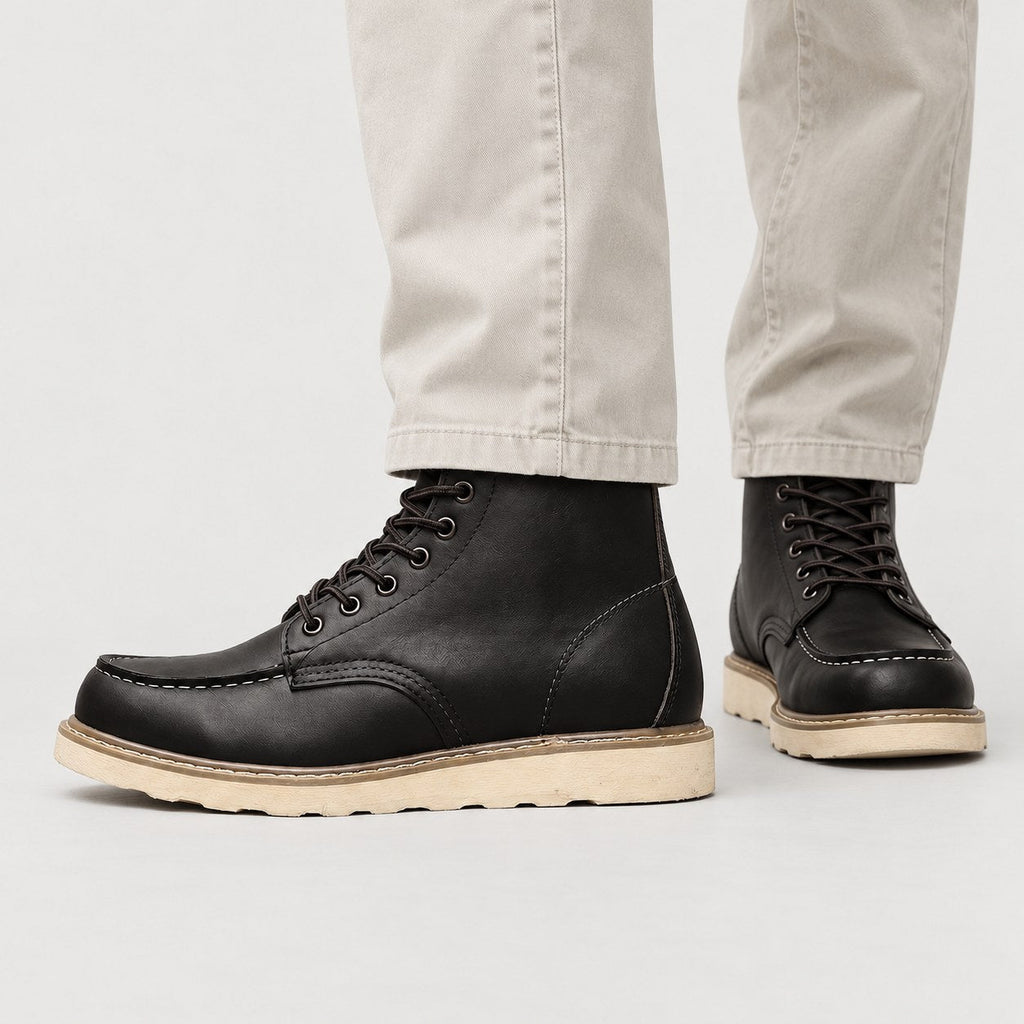 Men's moc toe boots in Black | Wroxeter – side view