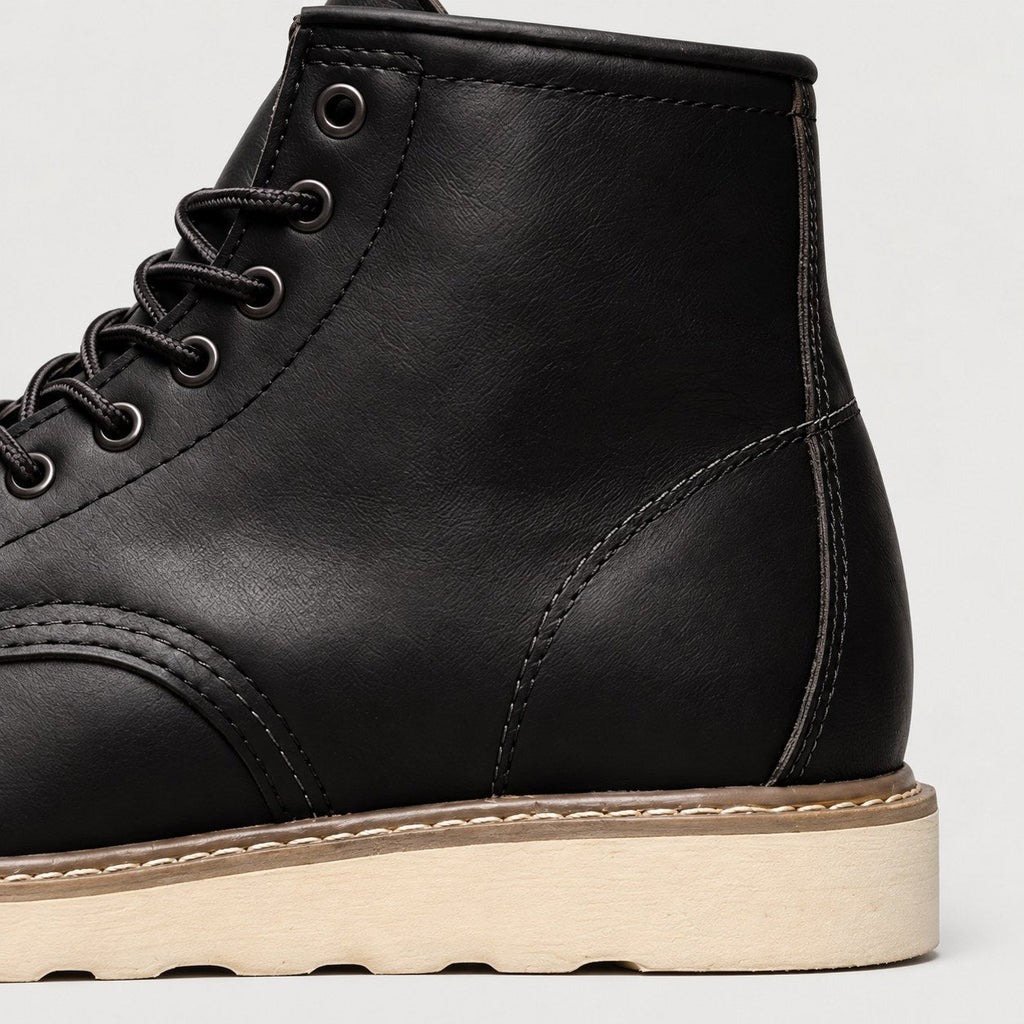 Men's moc toe boots in Black | Wroxeter – detail view