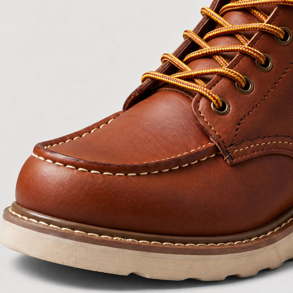 Men's moc toe boots in Tan | Wroxeter – detail view
