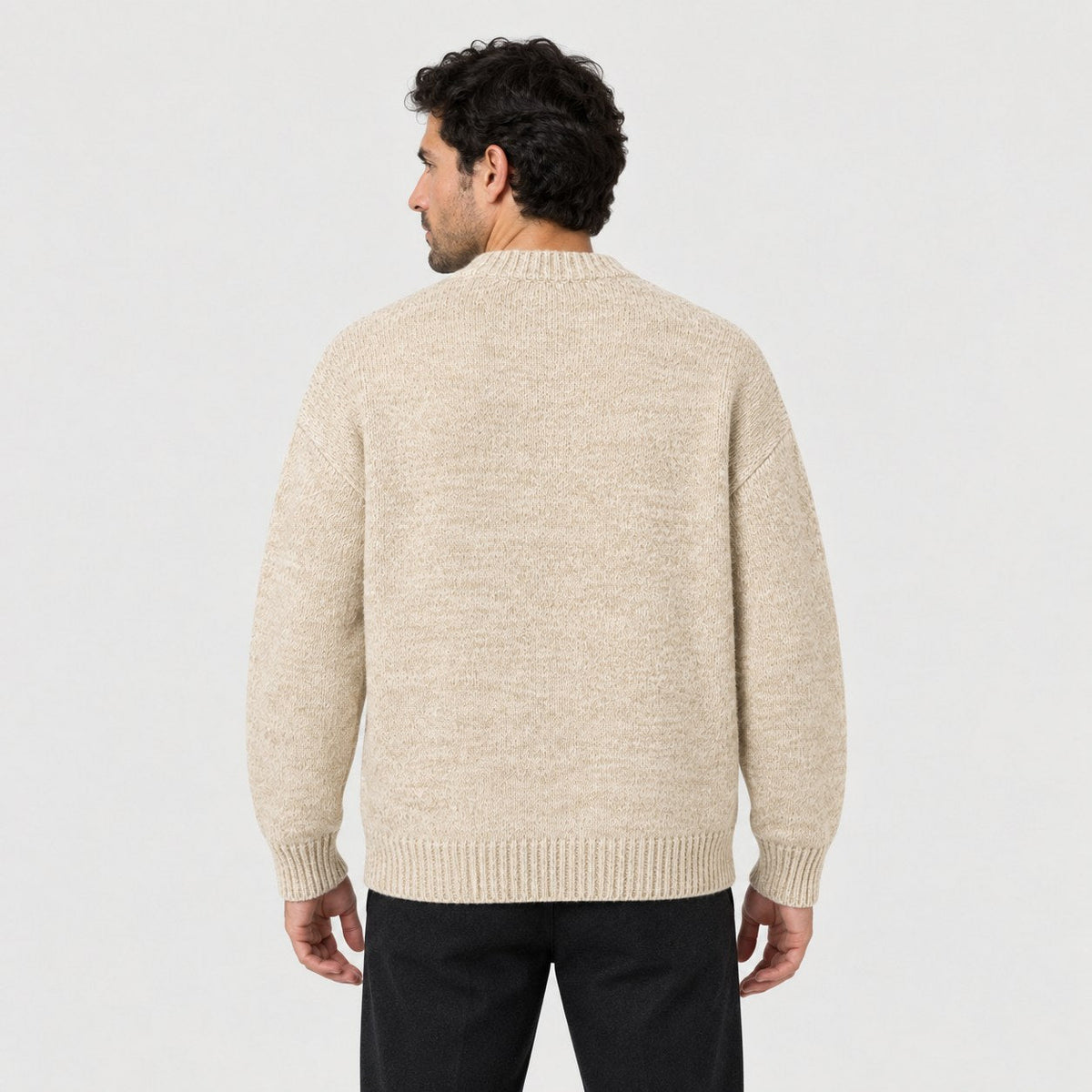 Men's marled crew neck jumper in Beige | Wiveton – back view