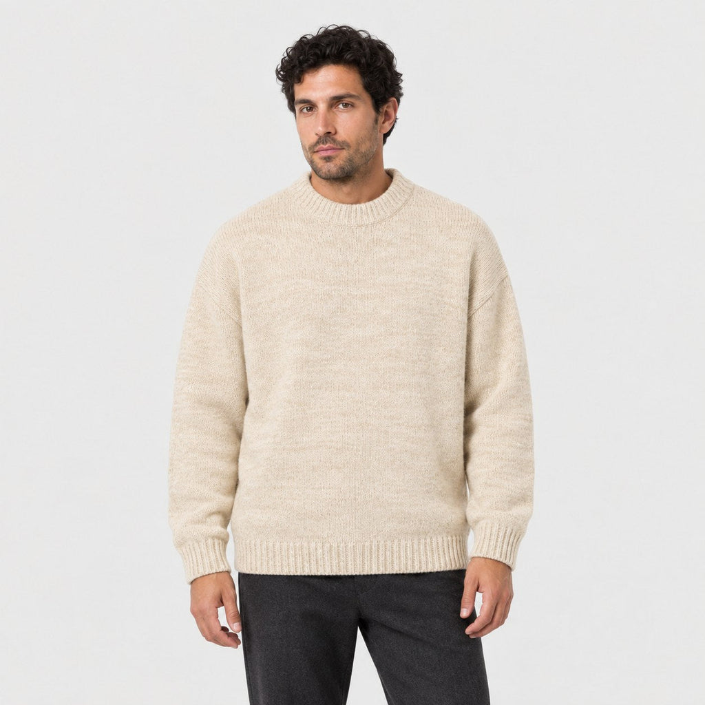 Men's marled crew neck jumper in Beige | Wiveton – front view