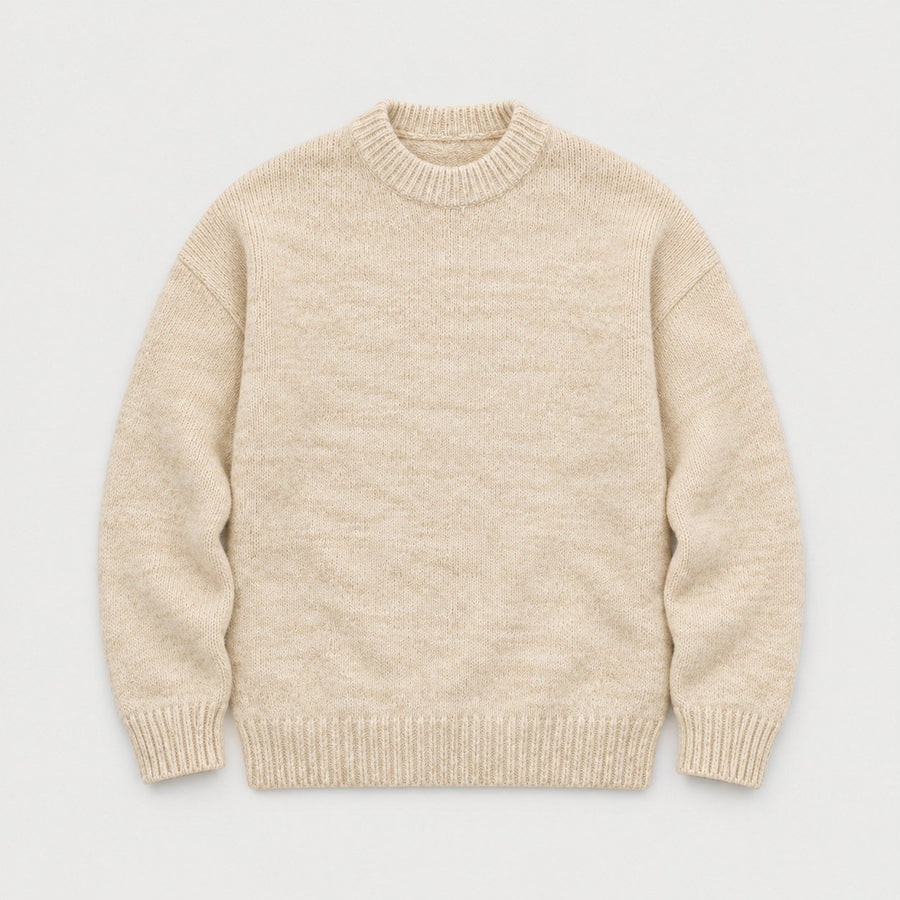 Men's marled crew neck jumper in Beige | Wiveton – front view