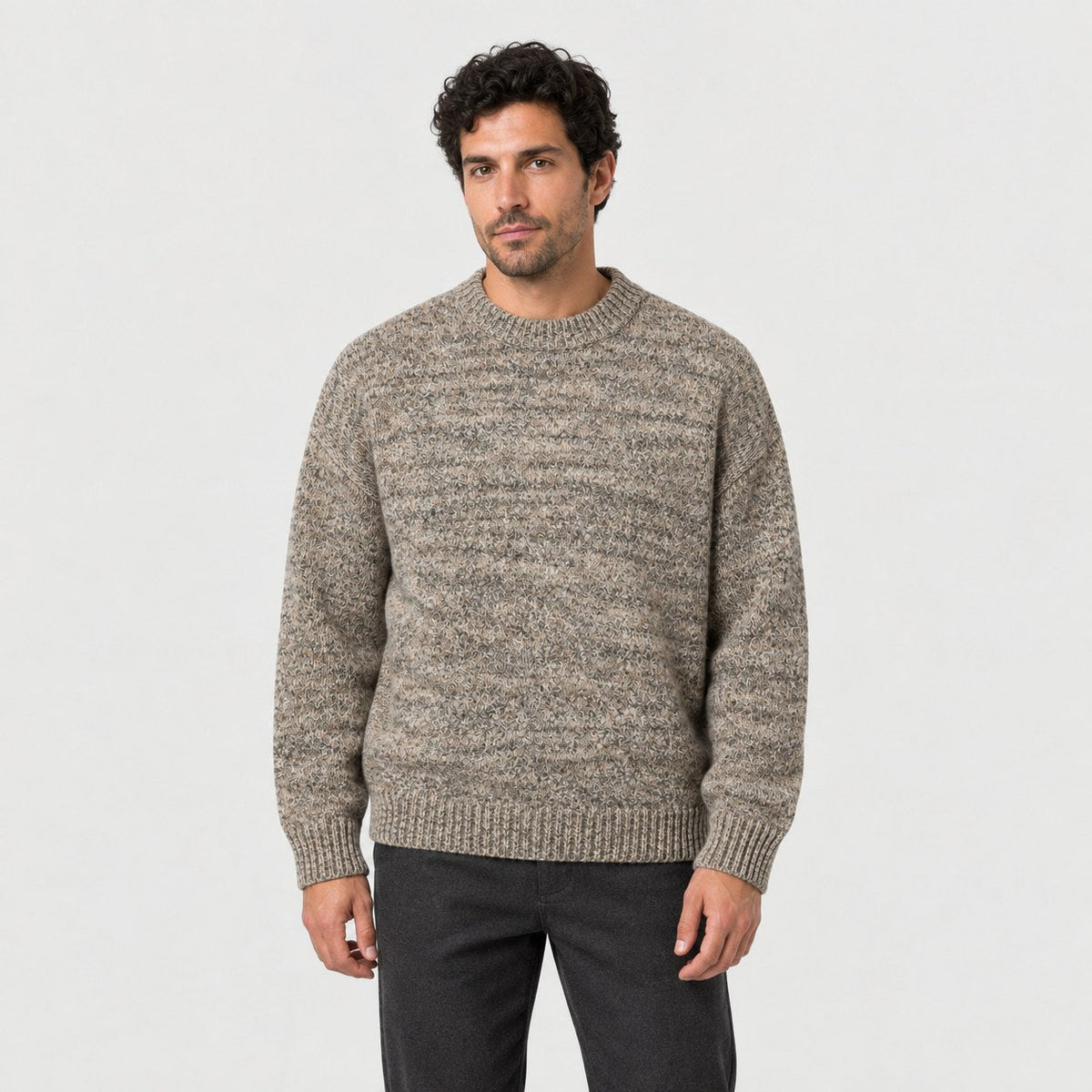 Men's marled crew neck jumper in Brown | Wiveton – front view