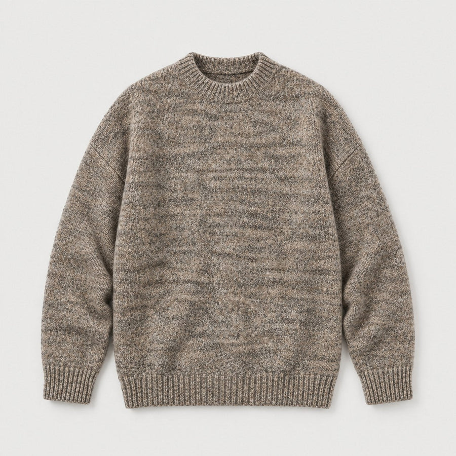 Men's marled crew neck jumper in Brown | Wiveton – front view