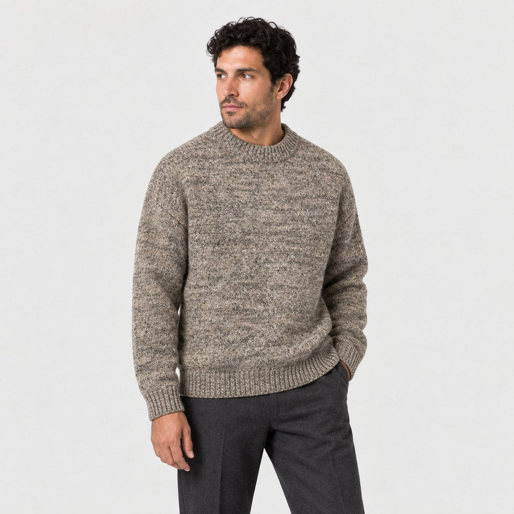 Men's marled crew neck jumper in Brown | Wiveton – side view