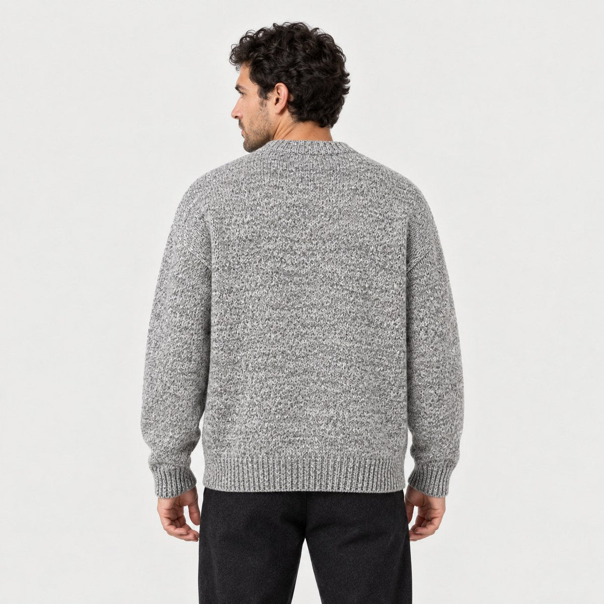 Men's marled crew neck jumper in Grey | Wiveton – back view