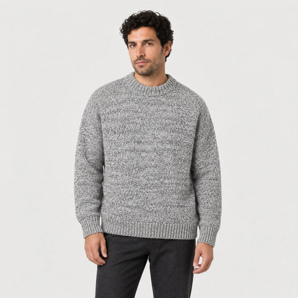 Men's marled crew neck jumper in Grey | Wiveton – front view