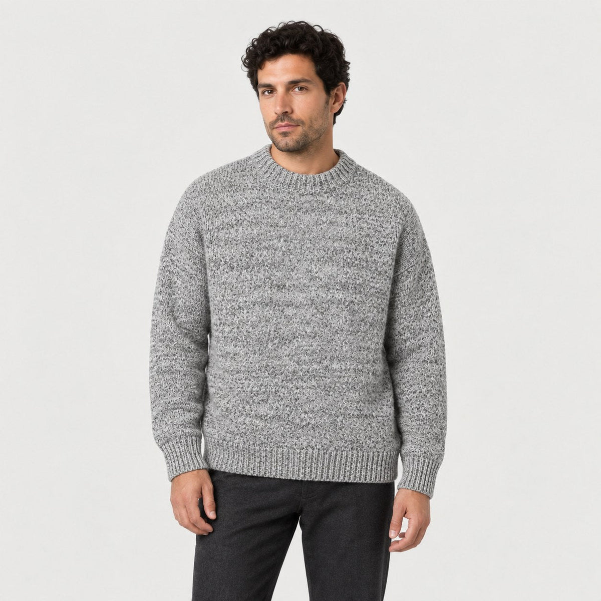 Men's marled crew neck jumper in Grey | Wiveton – front view
