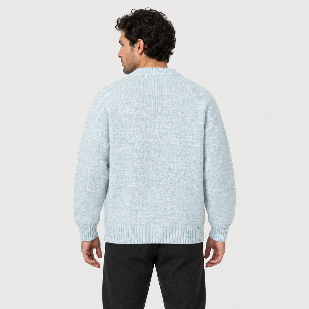 Men's marled crew neck jumper in Light Blue | Wiveton – back view