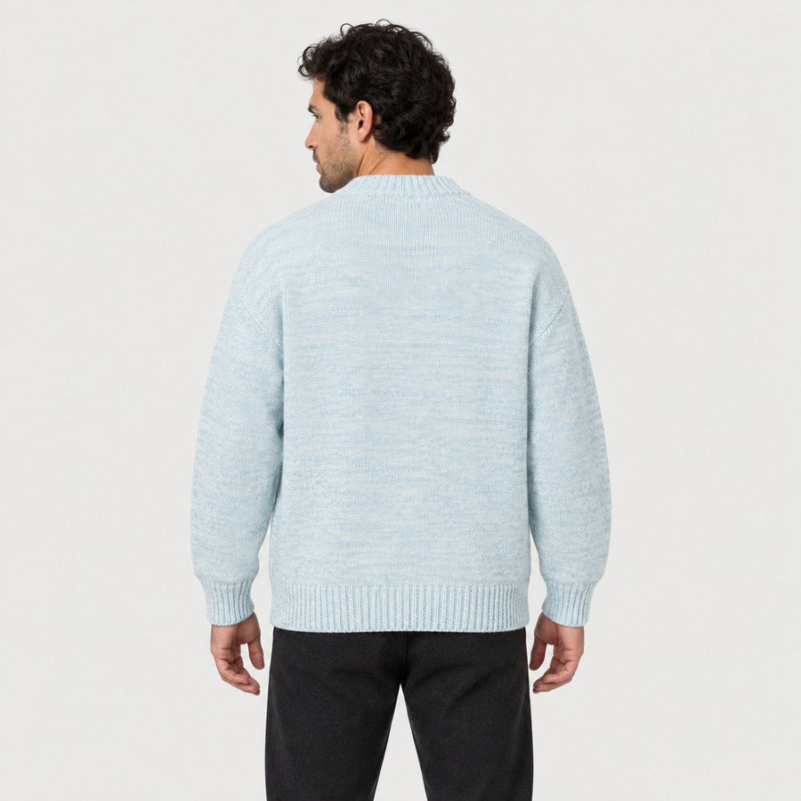 Men's marled crew neck jumper in Light Blue | Wiveton – back view