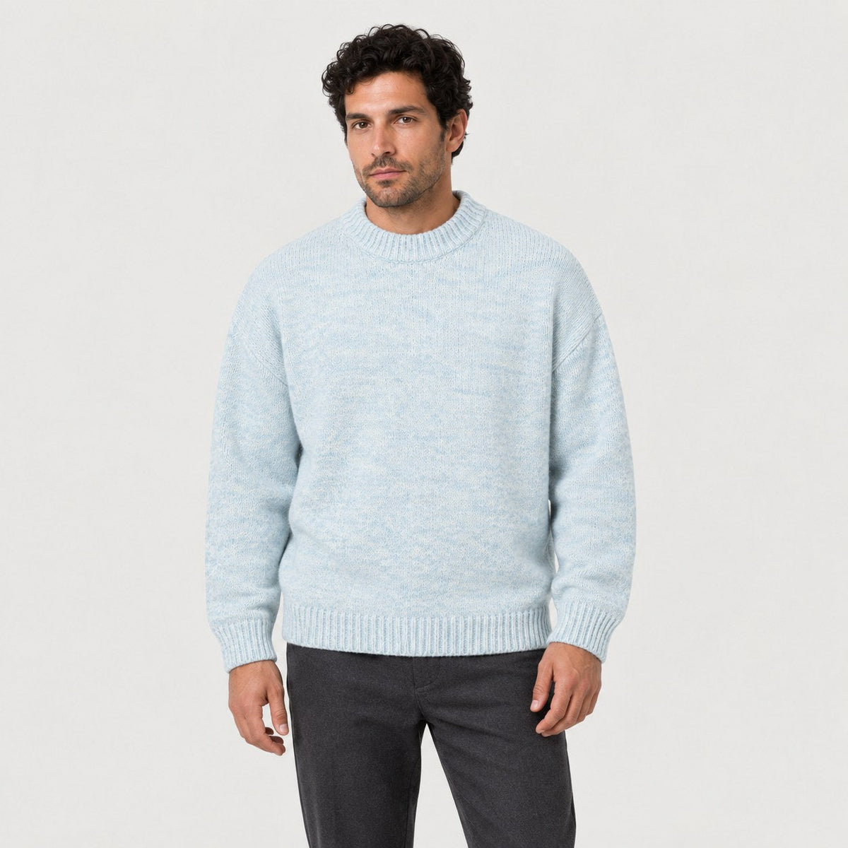 Men's marled crew neck jumper in Light Blue | Wiveton – front view