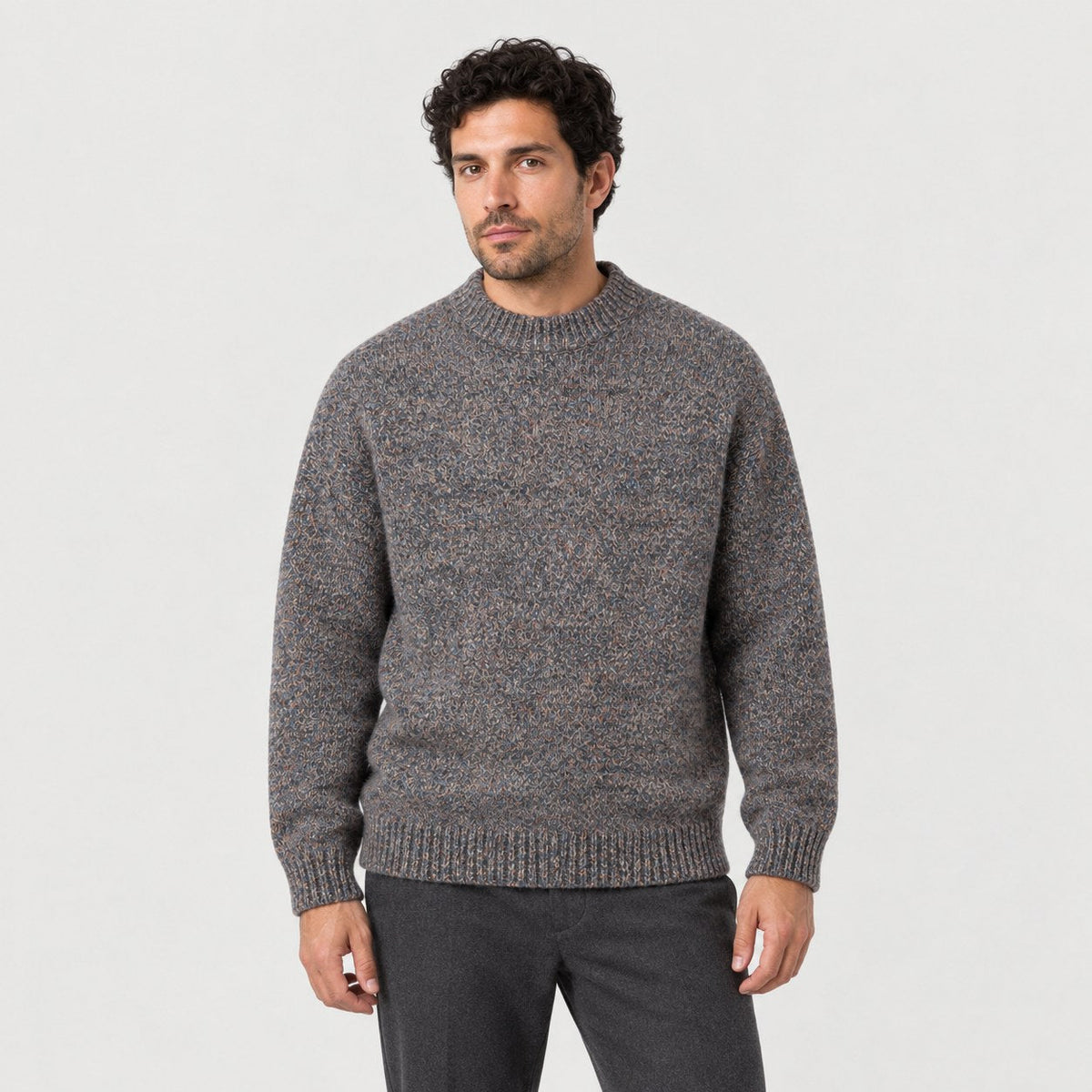 Men's marled crew neck jumper in Charcoal | Wiveton – front view