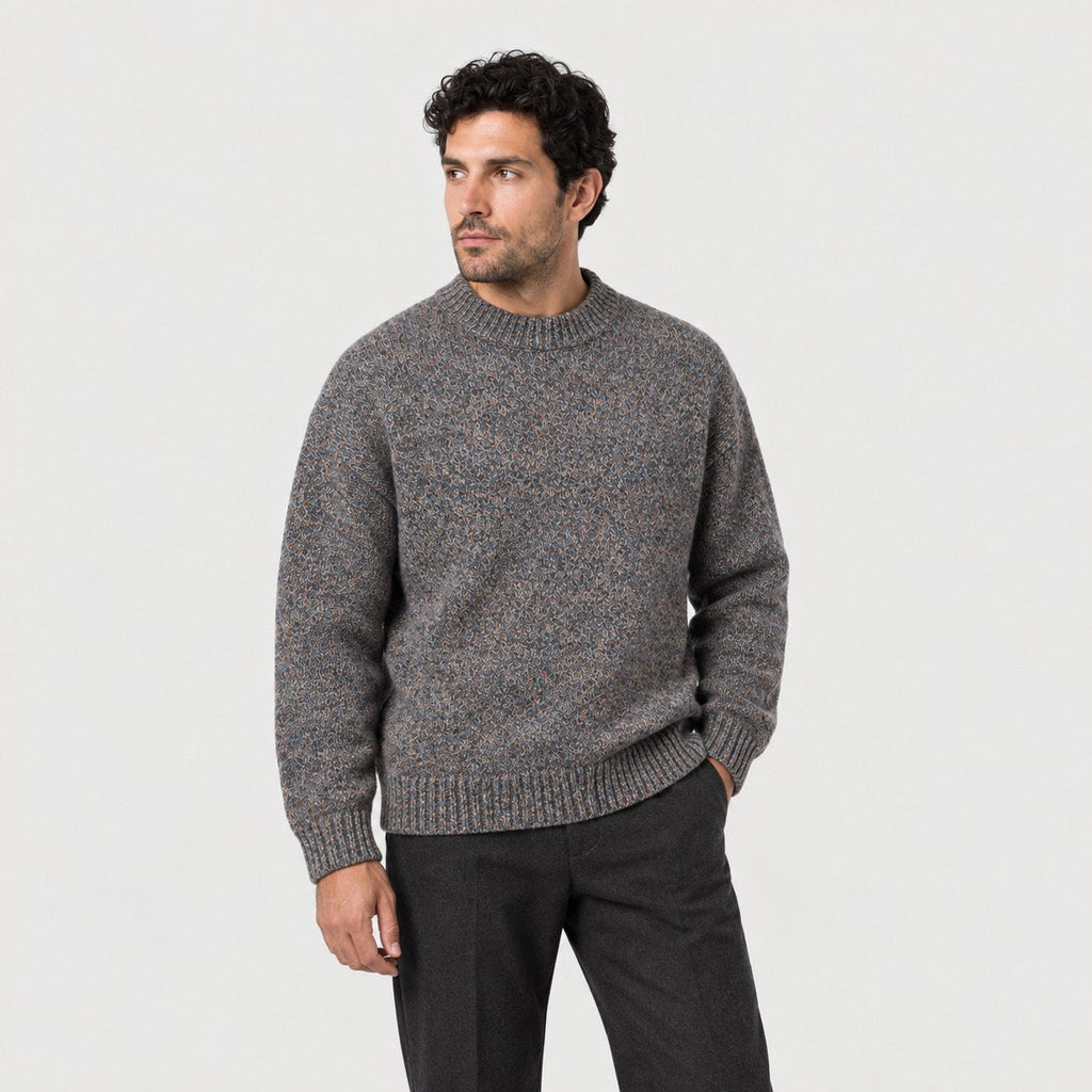 Men's marled crew neck jumper in Charcoal | Wiveton – side view